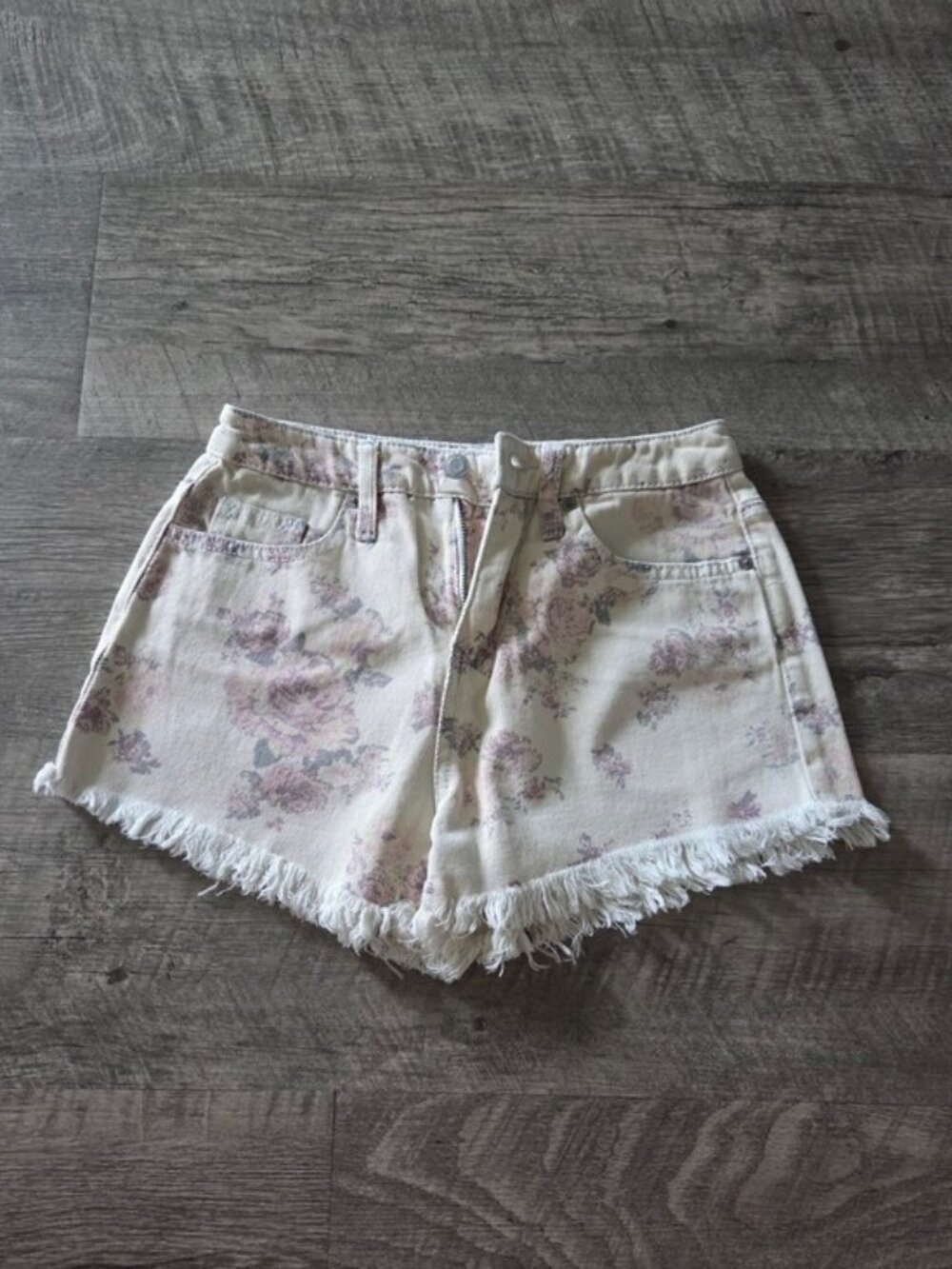 Mossimo Cream and Light Pink Floral High Rise Denim Shorts.